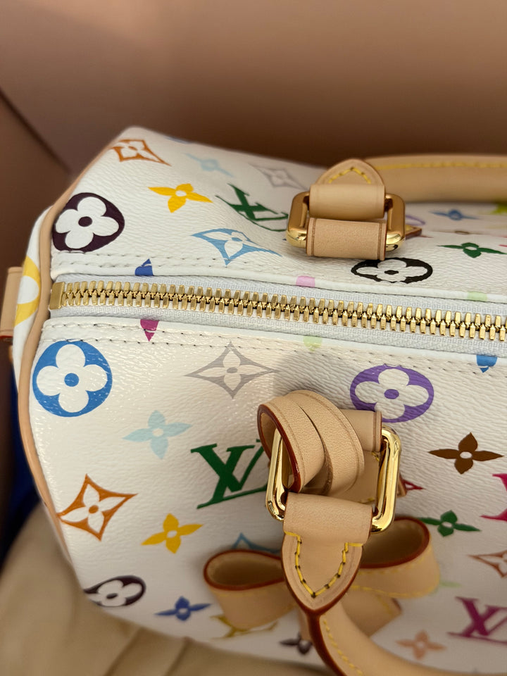 LOUIS VUITTON LV TM x LV Takashi Murakami Blanc White Multicolored Monogram canvas Speedy Bandouliere 25