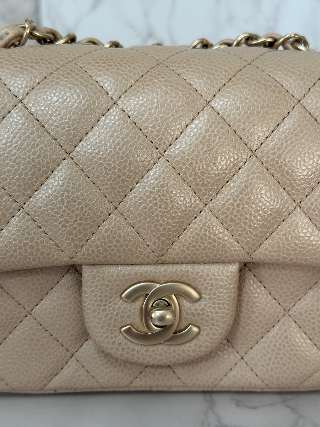 Chanel series 20 15C collection 2014/2015 Pearly Beige Caviar Brushed GHW Square Mini Flap Bag