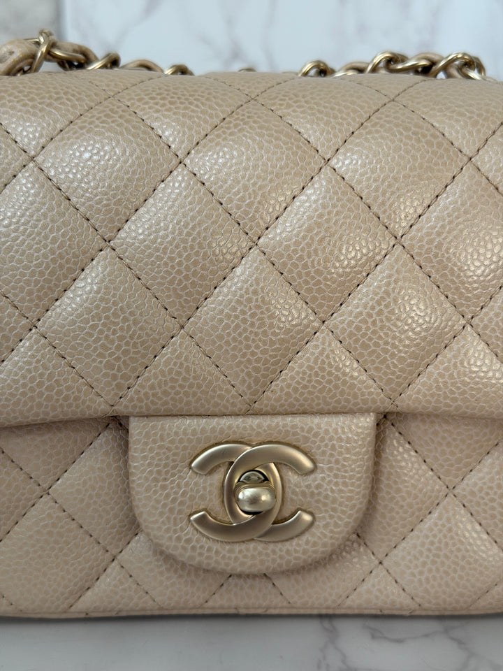 Chanel series 20 15C collection 2014/2015 Pearly Beige Caviar Brushed GHW Square Mini Flap Bag