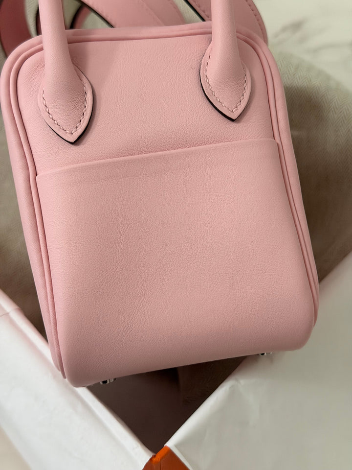 Hermes Mini Lindy Rose Sakura Swift leather PHW Stamp B 2024 *Rare combo*