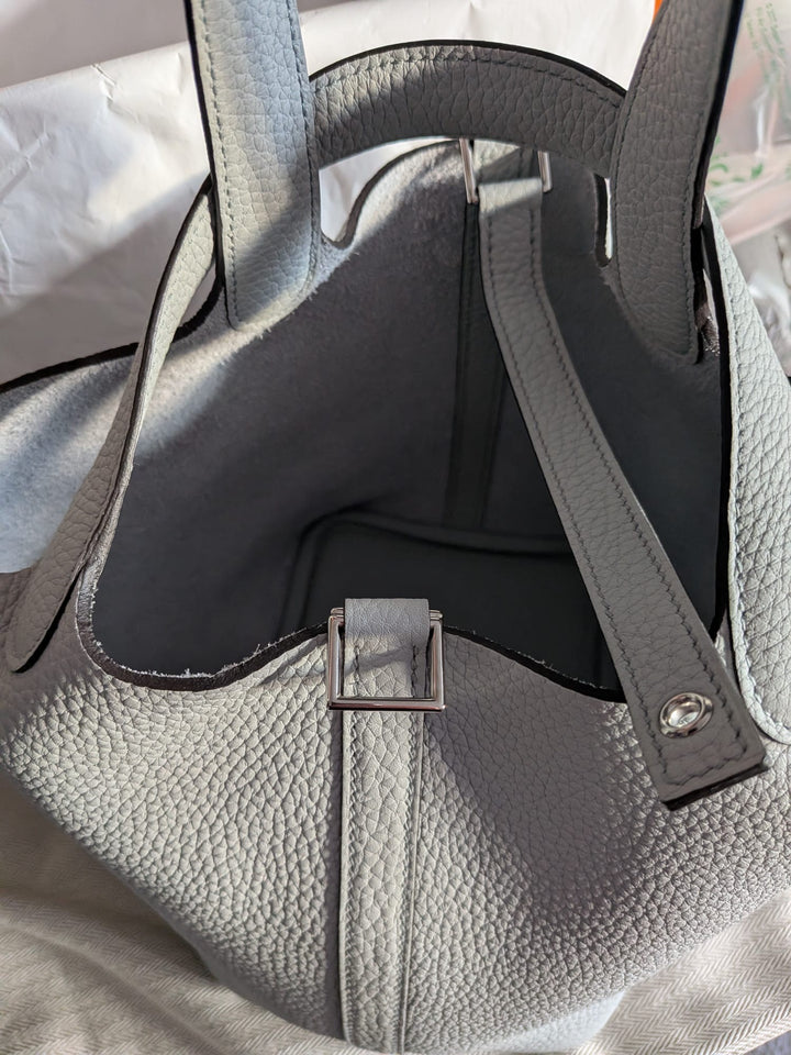 HERMÈS Picotin 18 Bleu Pale Clemence leather PHW Stamp U 2022/2023