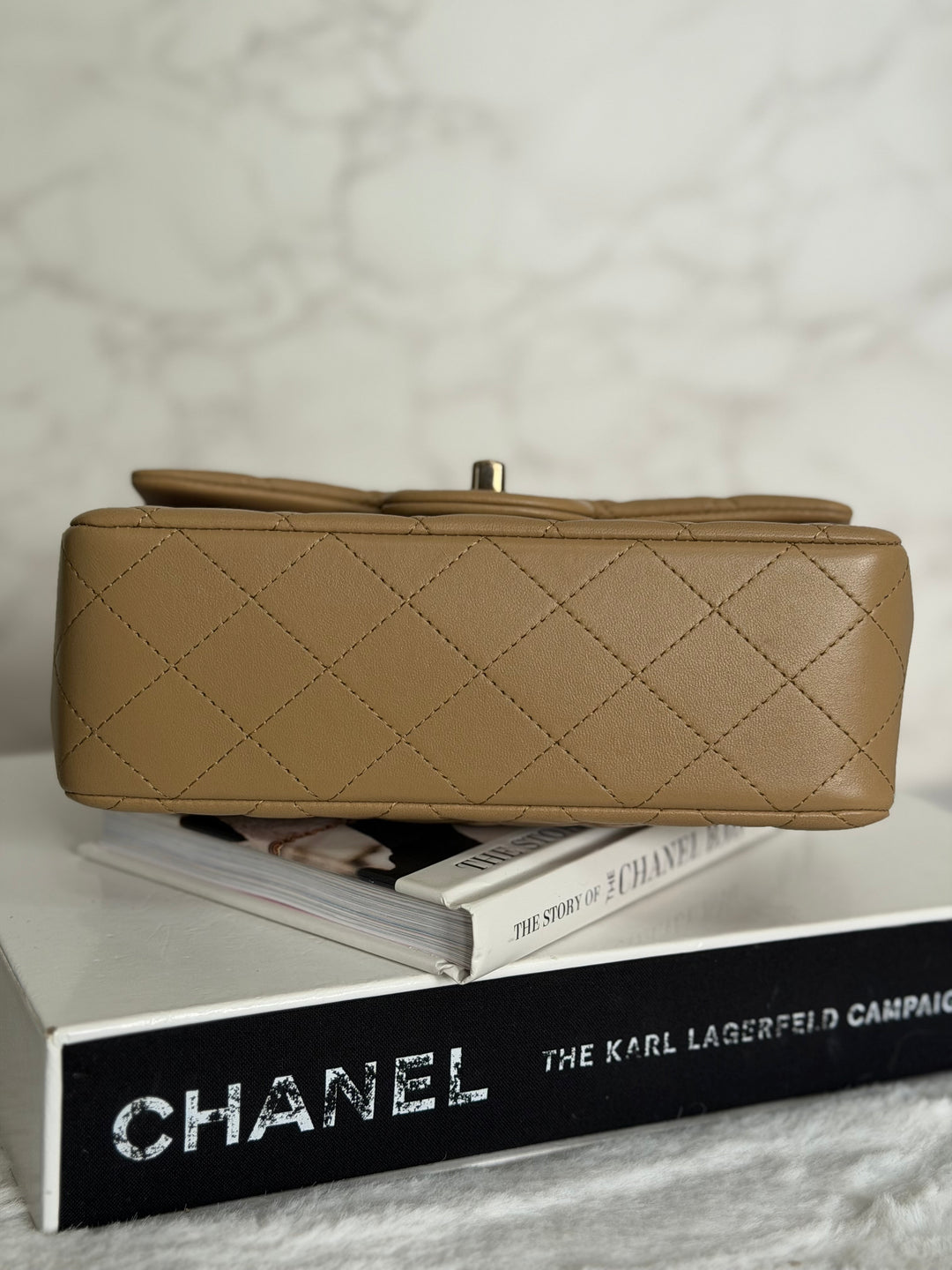 CHANEL Dark Beige Lambskin LGHW Mini Rectangular Flap Bag with Top Handle 2023