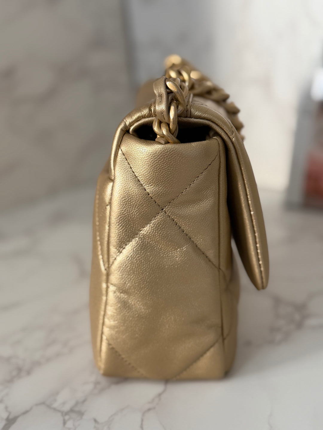 CHANEL series 30 2020 Gold metallic Goatskin 19 size Small with Mixed Hardware