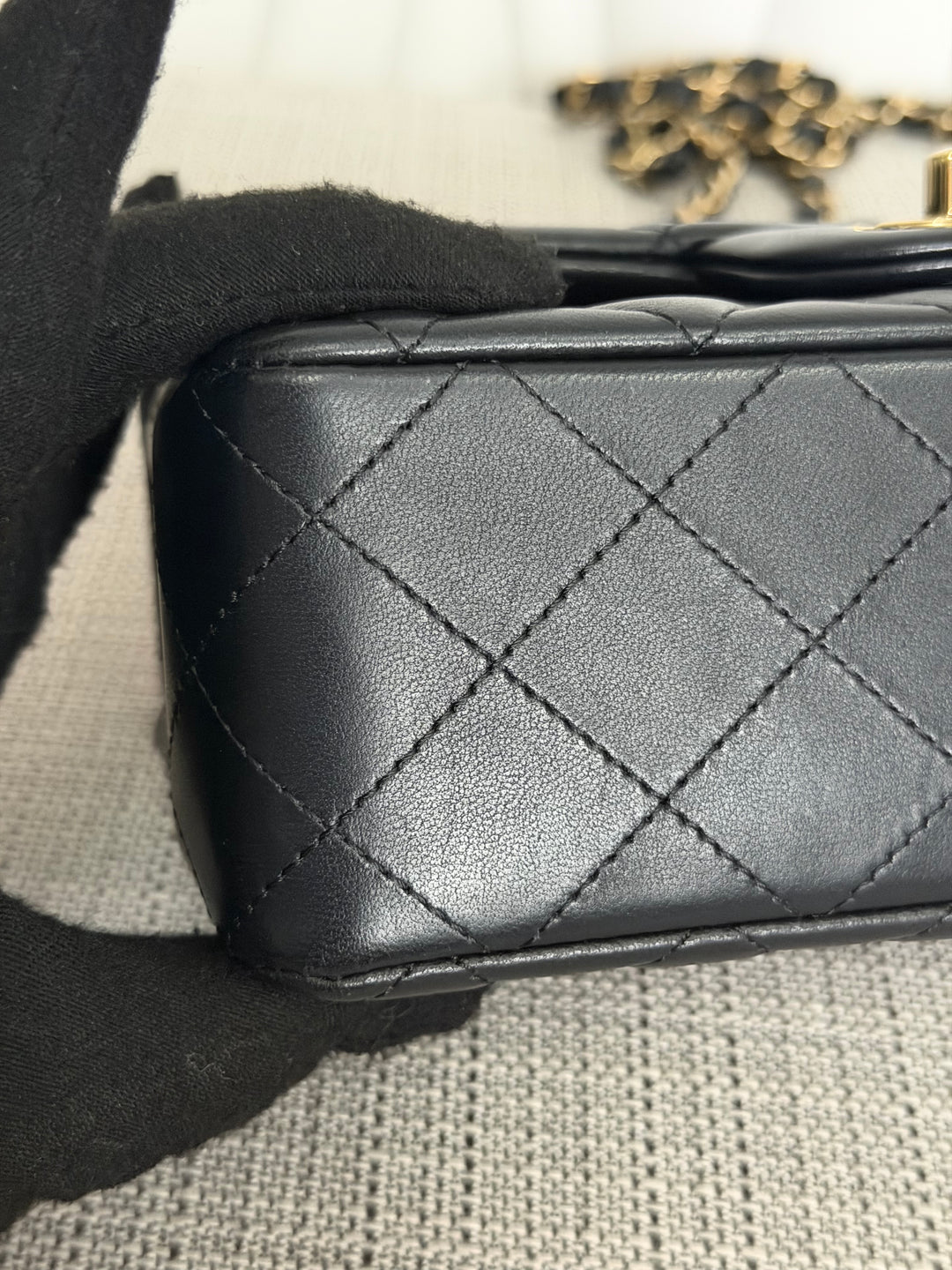 CHANEL Black Lambskin LGHW Mini Rectangular Flap Bag 2025