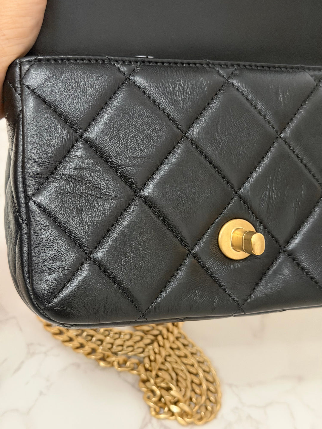 CHANEL Resin CC Black Lambskin Aged GHW Seasonal Flap Bag 2023