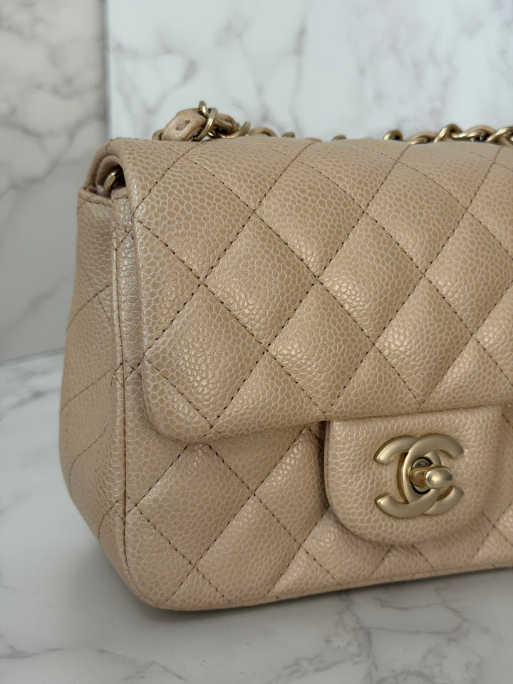 Chanel series 20 15C collection 2014/2015 Pearly Beige Caviar Brushed GHW Square Mini Flap Bag