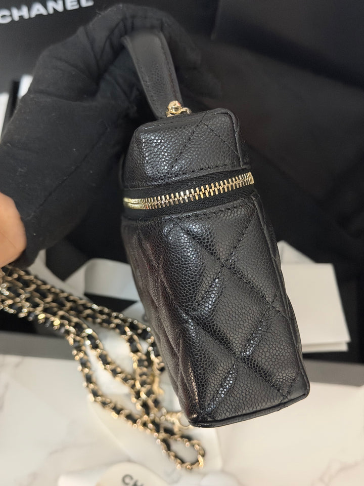 CHANEL Black Caviar LGHW Long Vanity with top handle and detachable chain