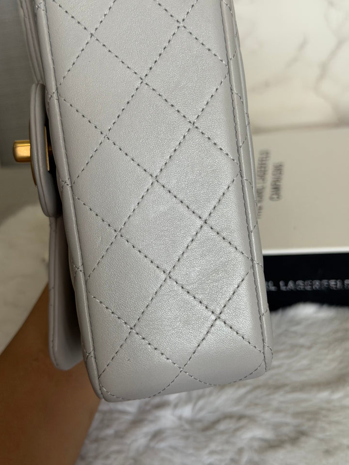 CHANEL 21A Grey Lambskin Aged GHW Top Handle Mini Rectangular Flap Bag 2021