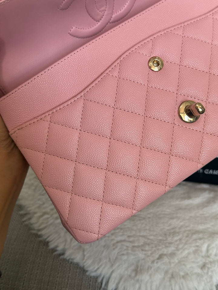 CHANEL 22C Sakura pink Caviar LGHW Medium ML Timeless Classic double flap bag 2022