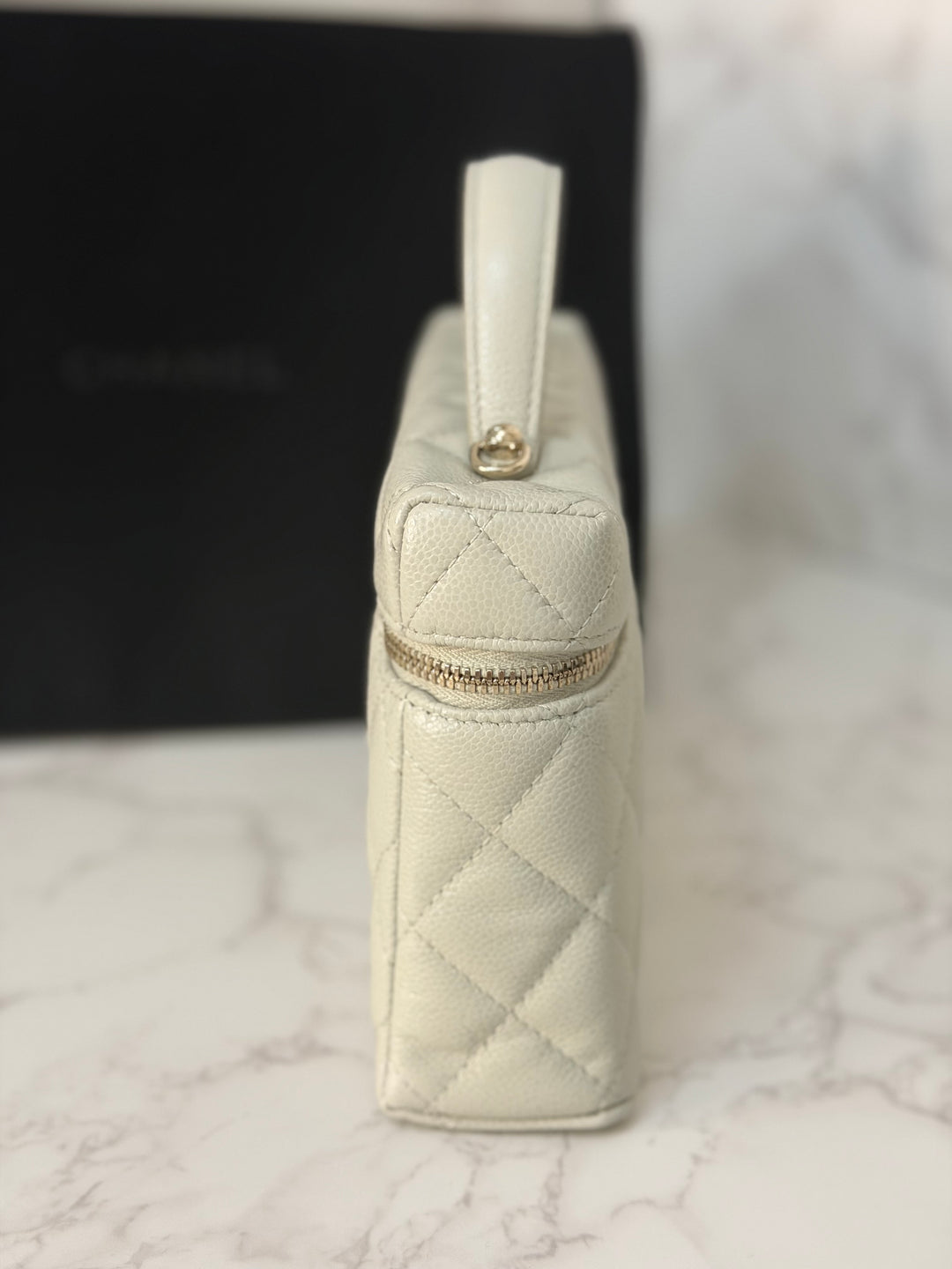 CHANEL 25B 2025 Light Grey Caviar LGHW Long Vanity Bag with Detachable Chain