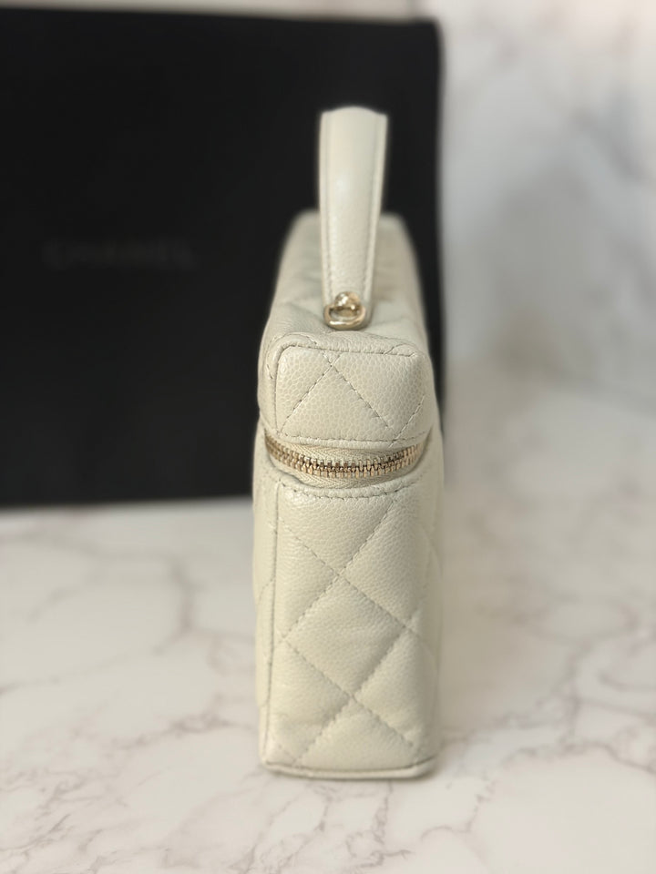 CHANEL 25B 2025 Light Grey Caviar LGHW Long Vanity Bag with Detachable Chain