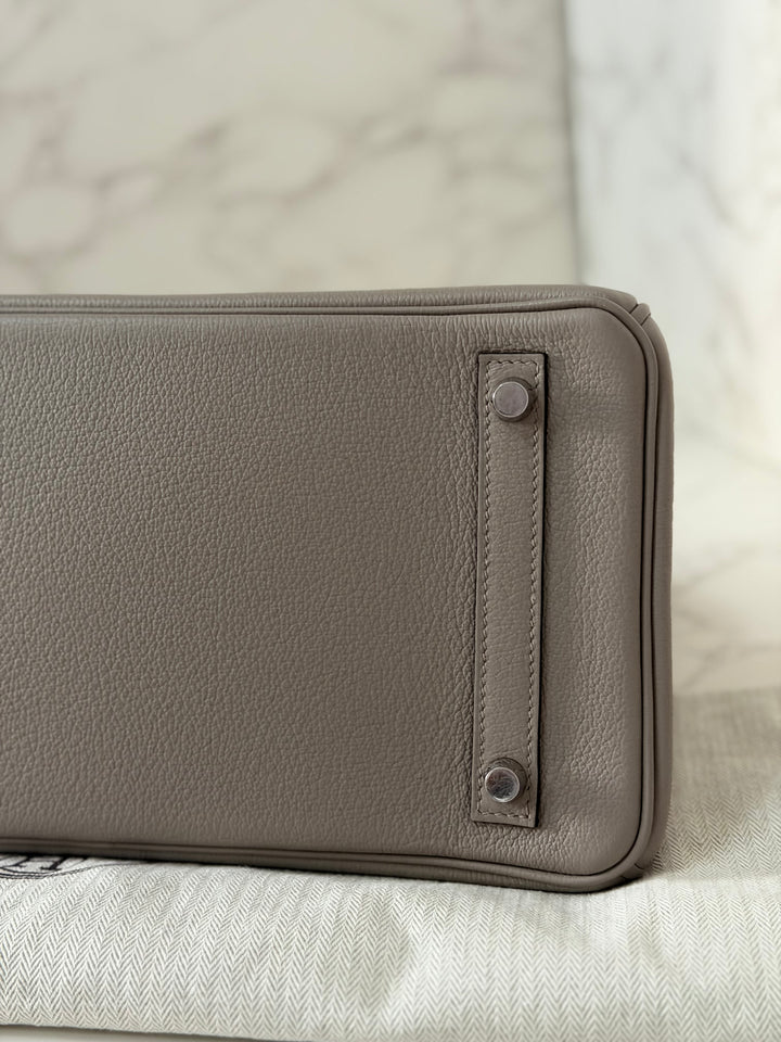 HERMES Gris Asphalt Leather Birkin 30 Bag Palladium Hardware Stamp D 2019