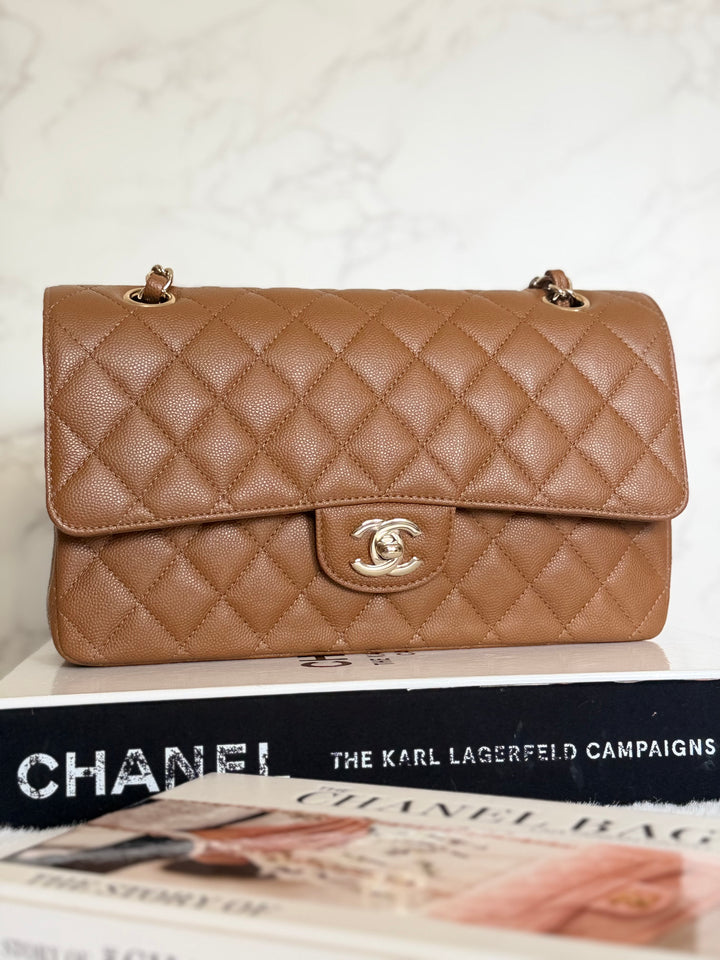 CHANEL 17C Brown Caramel Caviar LGHW Medium ML Timeless Classic Double Flap Bag 2016/2017
