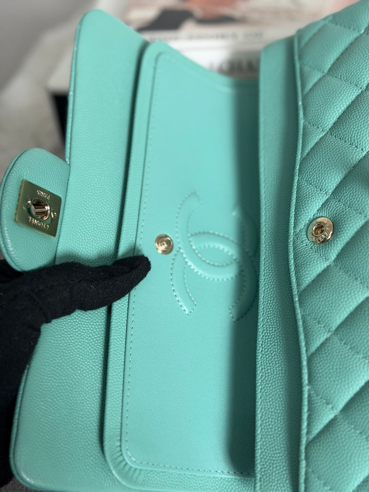 CHANEL 21S series 31 Tiffany Green/Blue Caviar LGHW Small Timeless Classic Double Flap Bag 2021 super rare