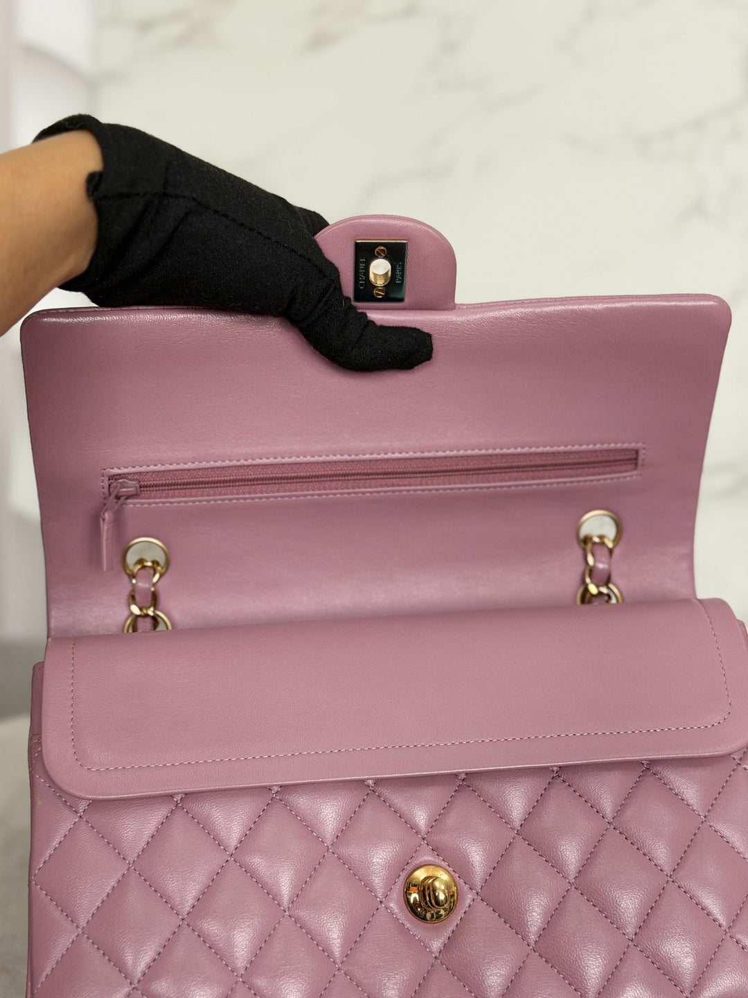 CHANEL series 21 Mauve Pink Purple Lambskin LGHW Medium ML Timeless Classic Double Flap Bag 2015