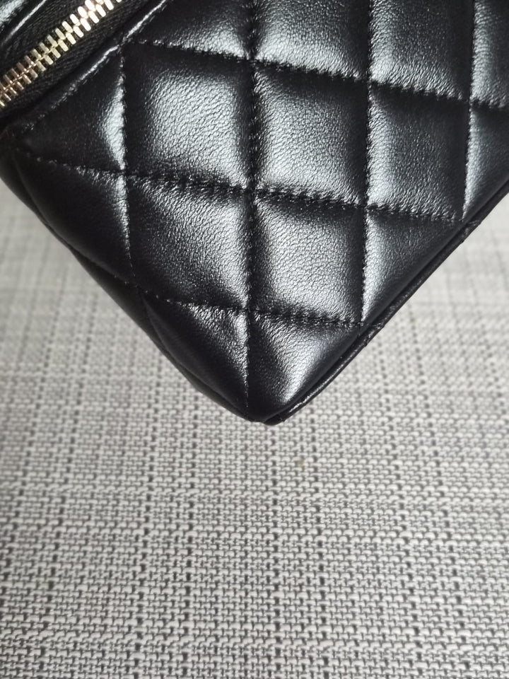 CHANEL Black Lambskin LGHW Long Vanity Top Handle with Detachable Chain 2025