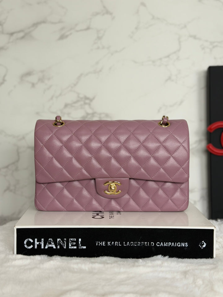 CHANEL series 21 Mauve Pink Purple Lambskin LGHW Medium ML Timeless Classic Double Flap Bag 2015