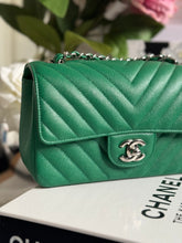 Load image into Gallery viewer, Chanel series 24 (2017) Green Caviar SHW Chevron Mini Rectangular Flap Bag
