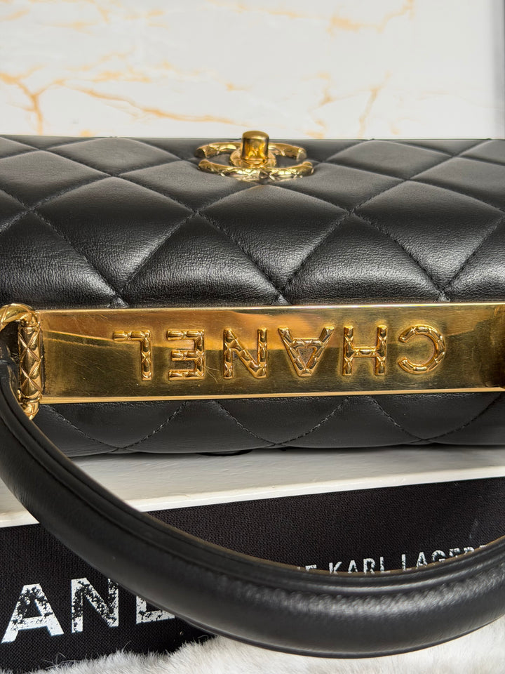 CHANEL Black Lambskin LGHW Trendy CC Flap Bag size SMALL with Non detachable Shoulder strap 2023
