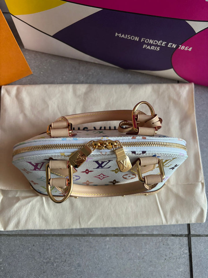Louis Vuitton LV Alma BB Takashi Murakami LV x TM Multicolored Monogram Canvas Blanc White