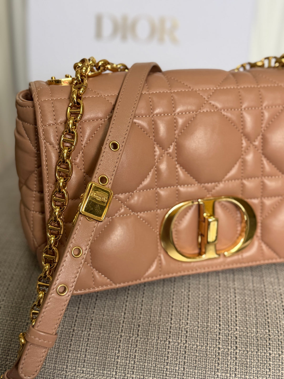 Dior Caro Flap Bag in Rose De Ven Calfskin GHW Medium 25 cms