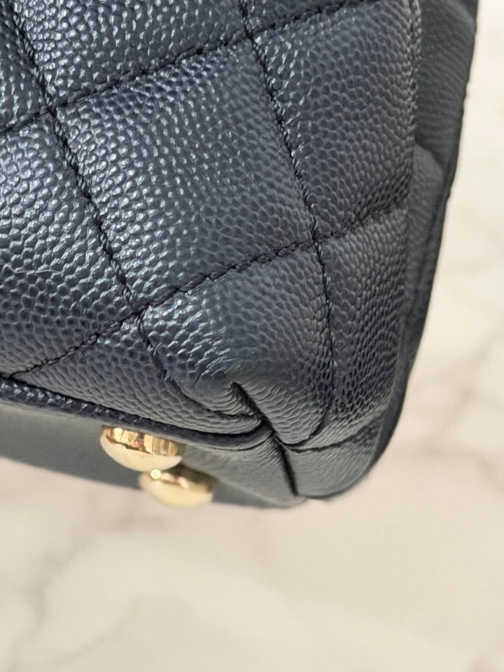 CHANEL series 30 2020 Navy Blue Caviar LGHW Small Coco Handle Flap Bag with Detachable Strap