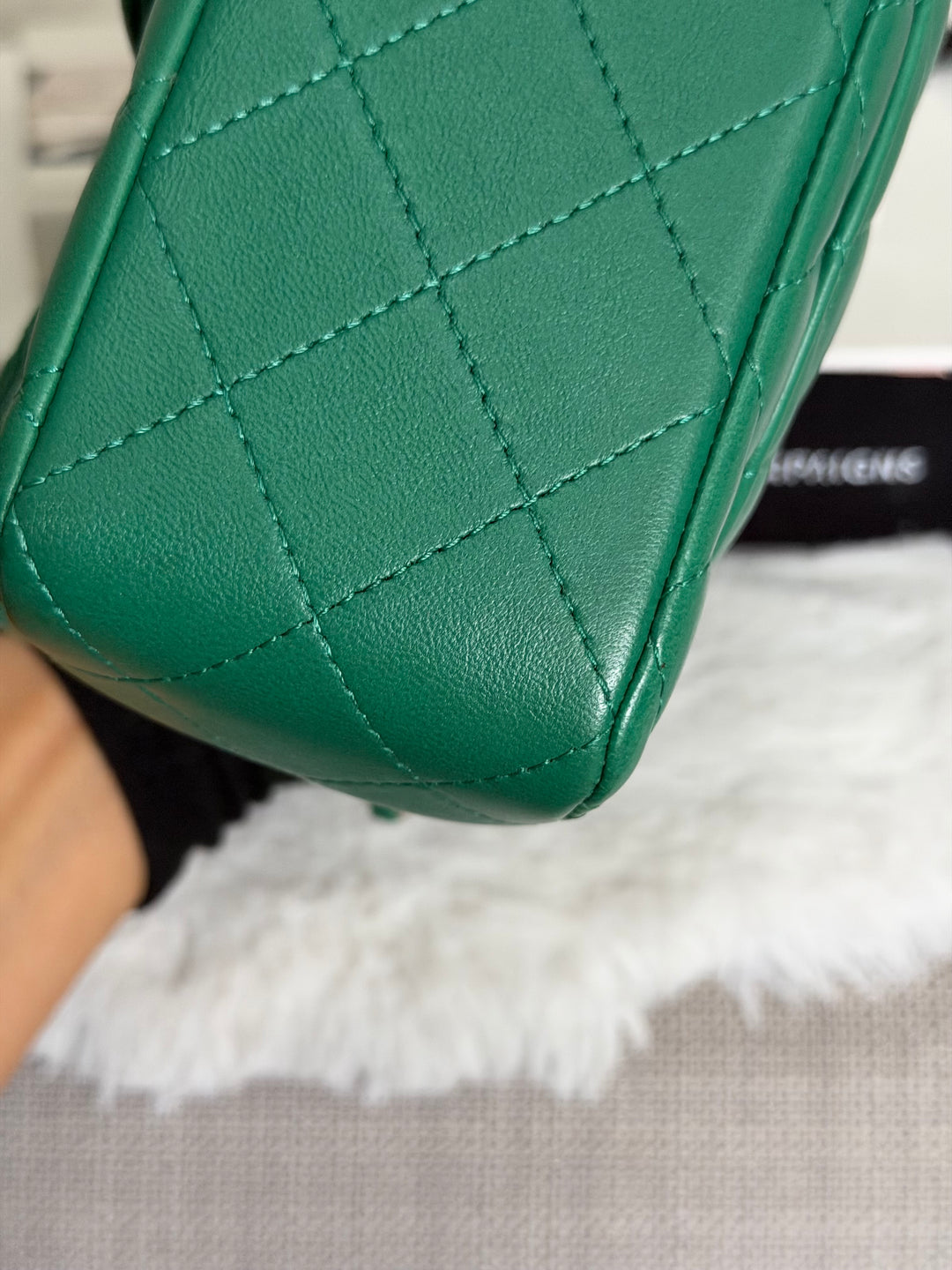 CHANEL Green Lambskin LGHW Mini Rectangular Flap Bag with Top Handle 2022 22A collection