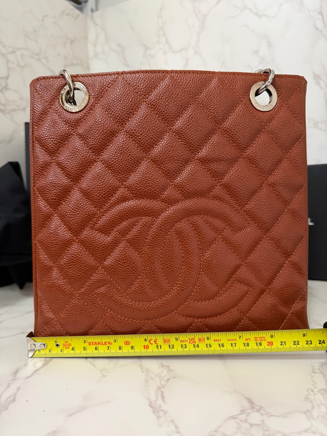 CHANEL series 19 Brown/Tan Caviar Petite Shopping Tote (PST) Bag