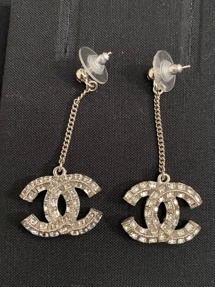 Chanel Crystal Earrings Silver Hardware