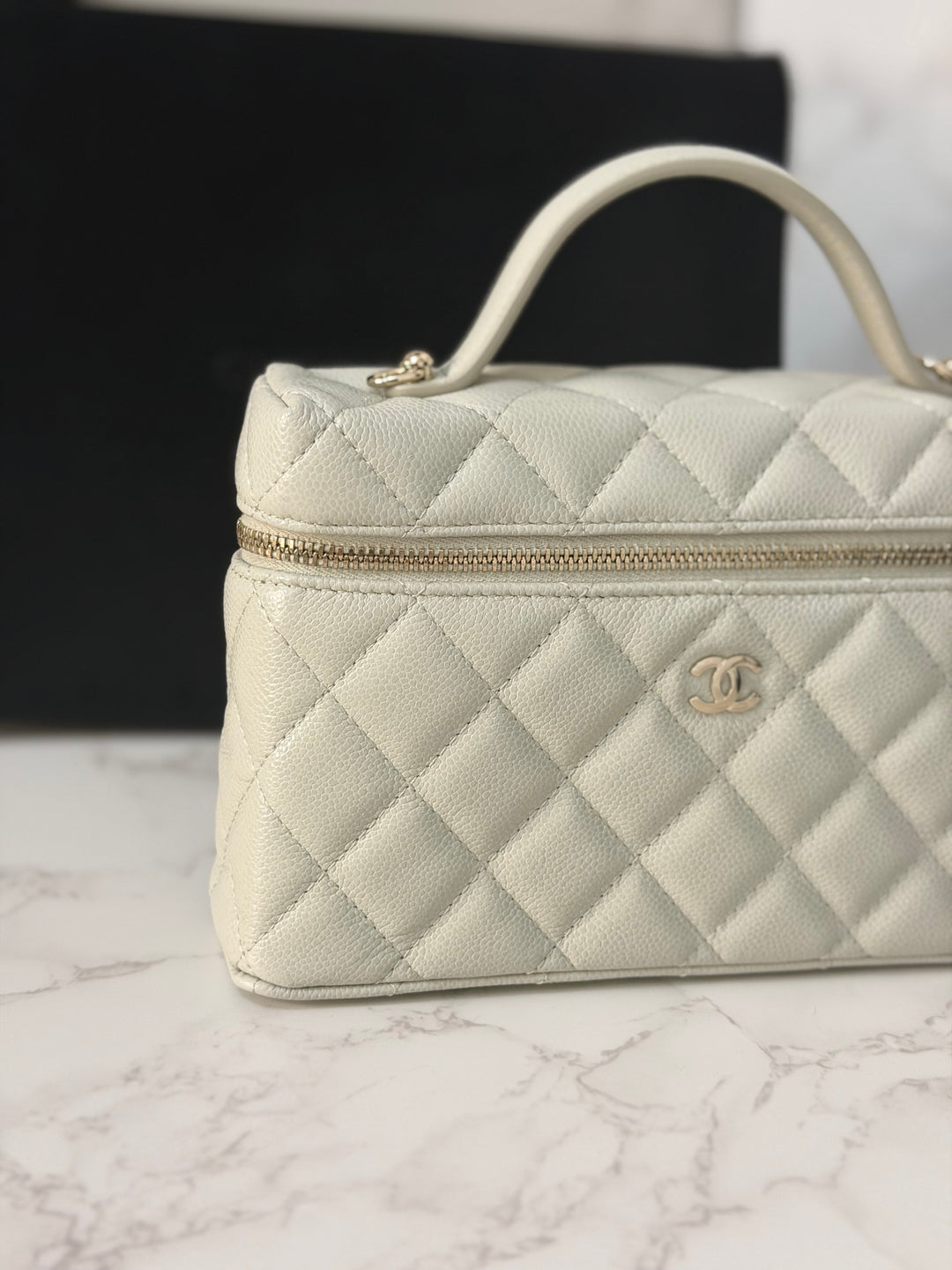 CHANEL 25B 2025 Light Grey Caviar LGHW Long Vanity Bag with Detachable Chain