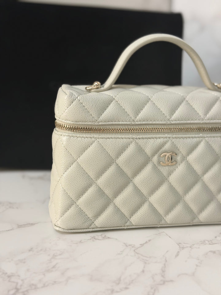 CHANEL 25B 2025 Light Grey Caviar LGHW Long Vanity Bag with Detachable Chain