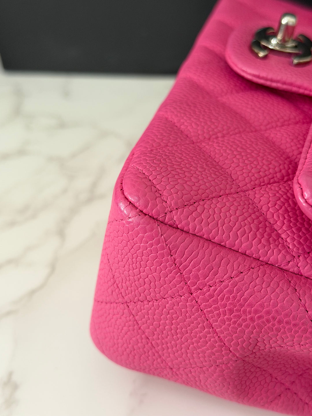 CHANEL series 17 2012/2013 Suede Hot Pink Caviar SHW Mini Rectangular Flap Bag