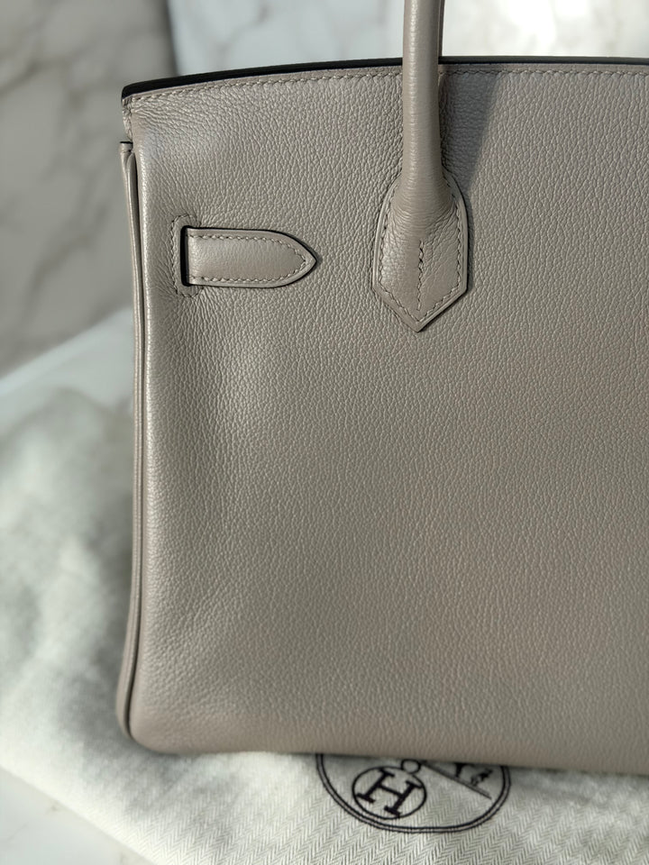 HERMES Gris Asphalt Leather Birkin 30 Bag Palladium Hardware Stamp D 2019