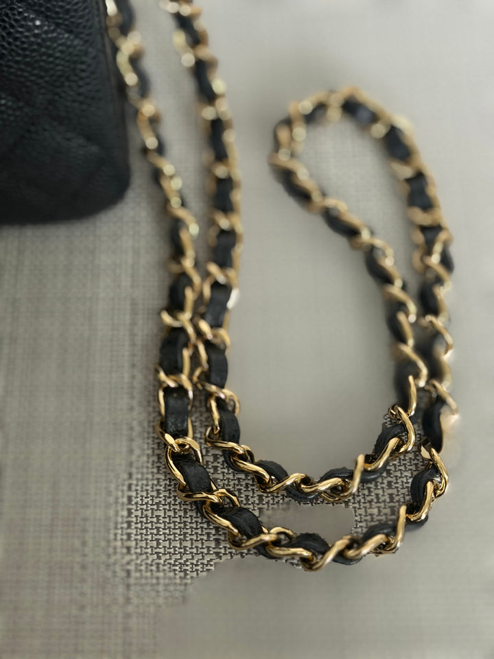 CHANEL series 13 Black Caviar GHW Vintage Square Mini Flap Bag with Edge stitching