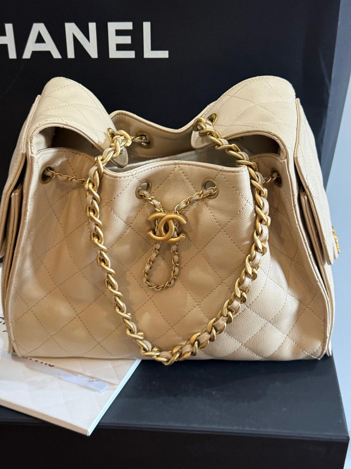 CHANEL Beige Caviar Aged GHW 25 Hobo Bag size SMALL 2025 25S collection