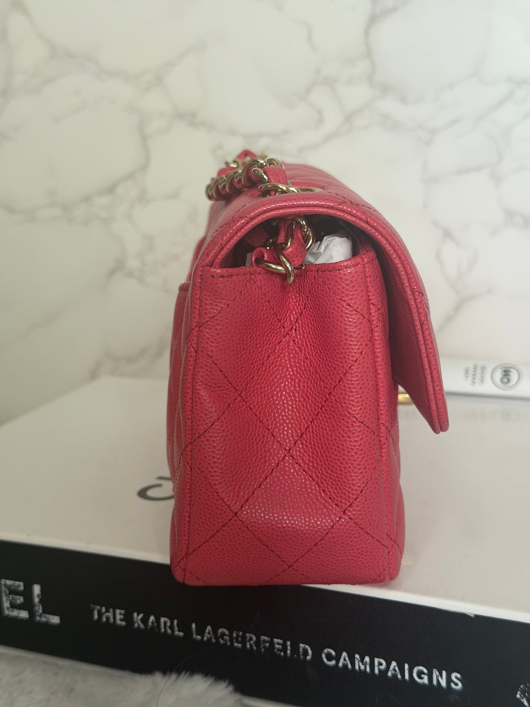 CHANEL 17C series 23 Pink Caviar LGHW Mini Rectangular Flap Bag with edge stitching 2016/2017