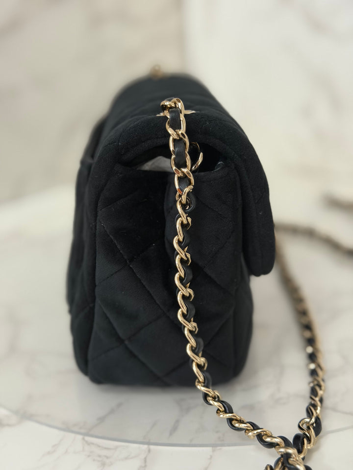 CHANEL series 30 20K collection 2020 Black Velvet Crystal Pearl Crush Adjustable Strap LGHW Mini Rectangular Flap Bag