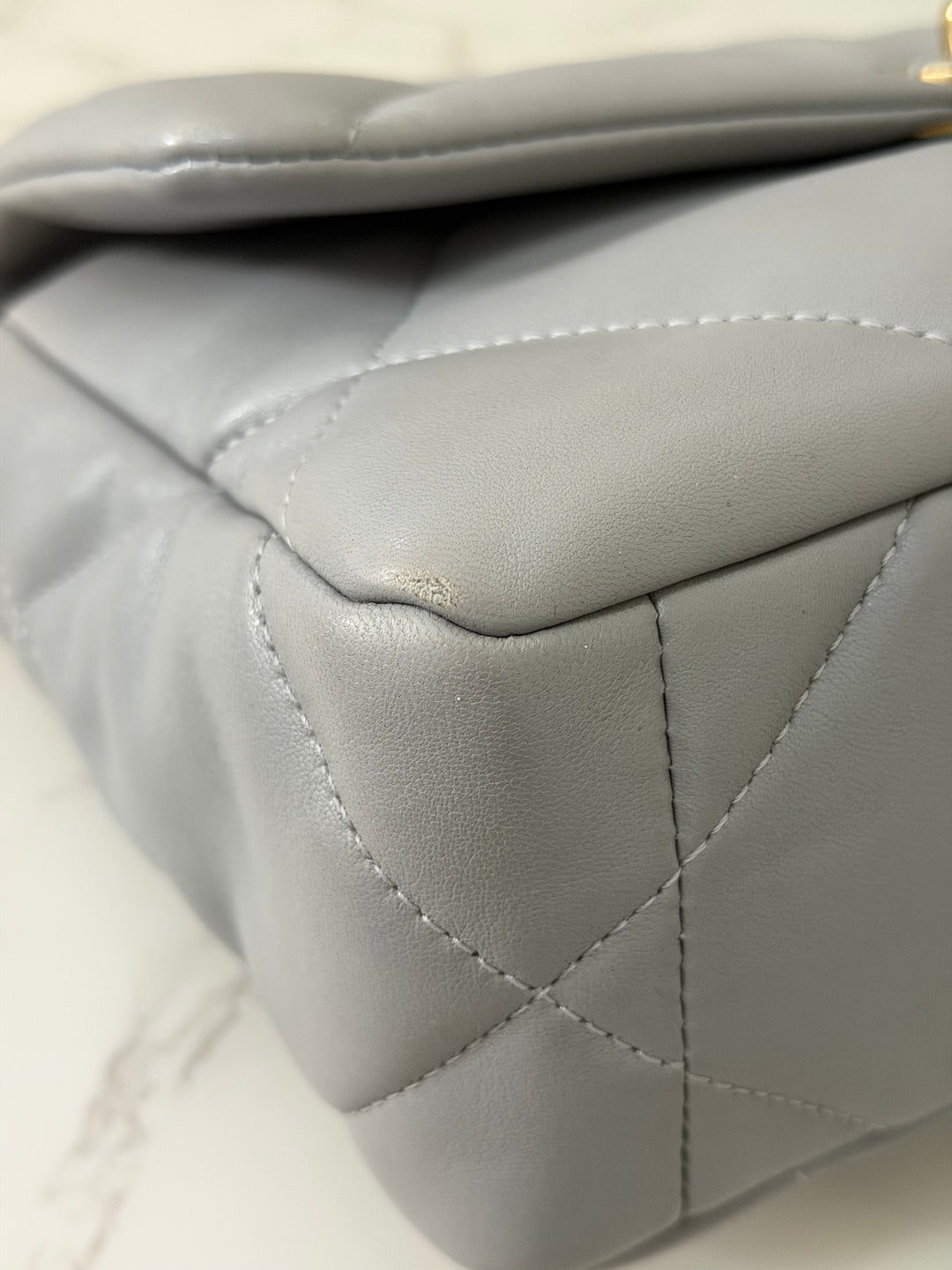 CHANEL 19 size Small Grey Lambskin Mixed Hardware 21B 2021 Flap Bag with Top Handle