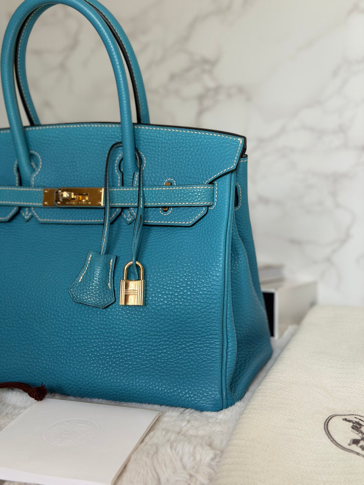 HERMÈS Bleu Jean Togo Leather GHW Birkin 30 Stamp H in Sq 2004