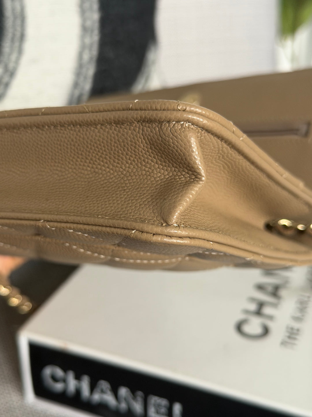 CHANEL 22A Dark Beige Caviar LGHW Classic Wallet on chain (WOC) 2023