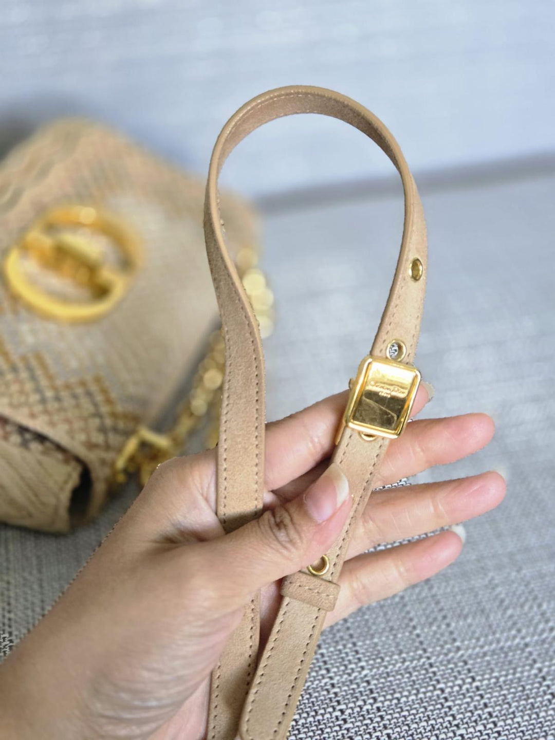 DIOR Cannage Woven Raffia and Suede in Beige GHW size SMALL