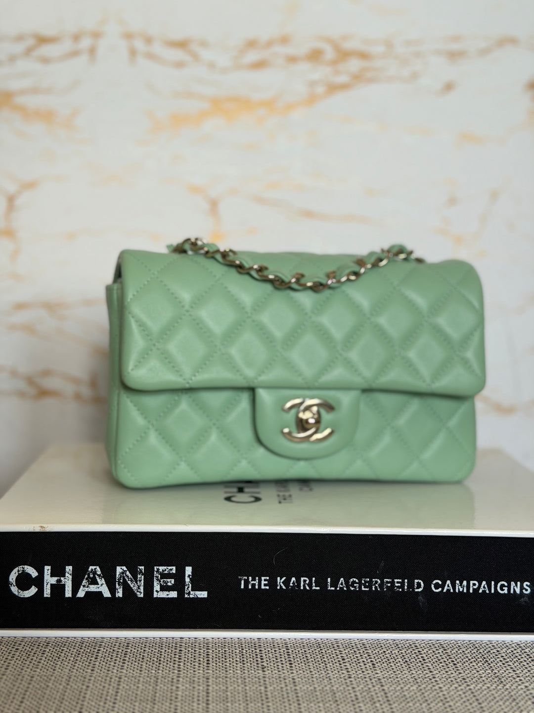CHANEL Pastel Green Lambskin LGHW Mini Rectangular Flap Bag 2024 8 inches 20 cms