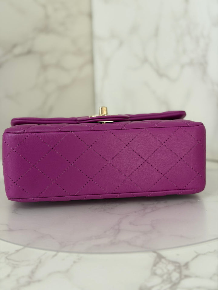 CHANEL 21C Collection 2020/2021 Purple Lambskin Champagne GHW Mini rectangular flap bag