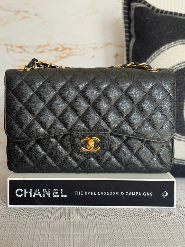 CHANEL series 15 Black Caviar GHW Jumbo Timeless Classic Double Flap Bag 2011
