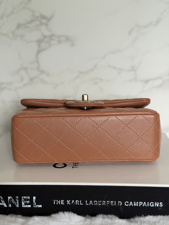 CHANEL 22S Caramel Brown NB356 Lambskin LGHW Mini Rectangular Flap Bag 2022