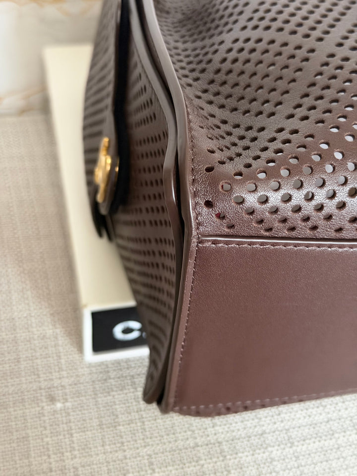 CHANEL 26S 25 Hobo Bag in Perforated BROWN Calf skin Aged GHW size SMALL