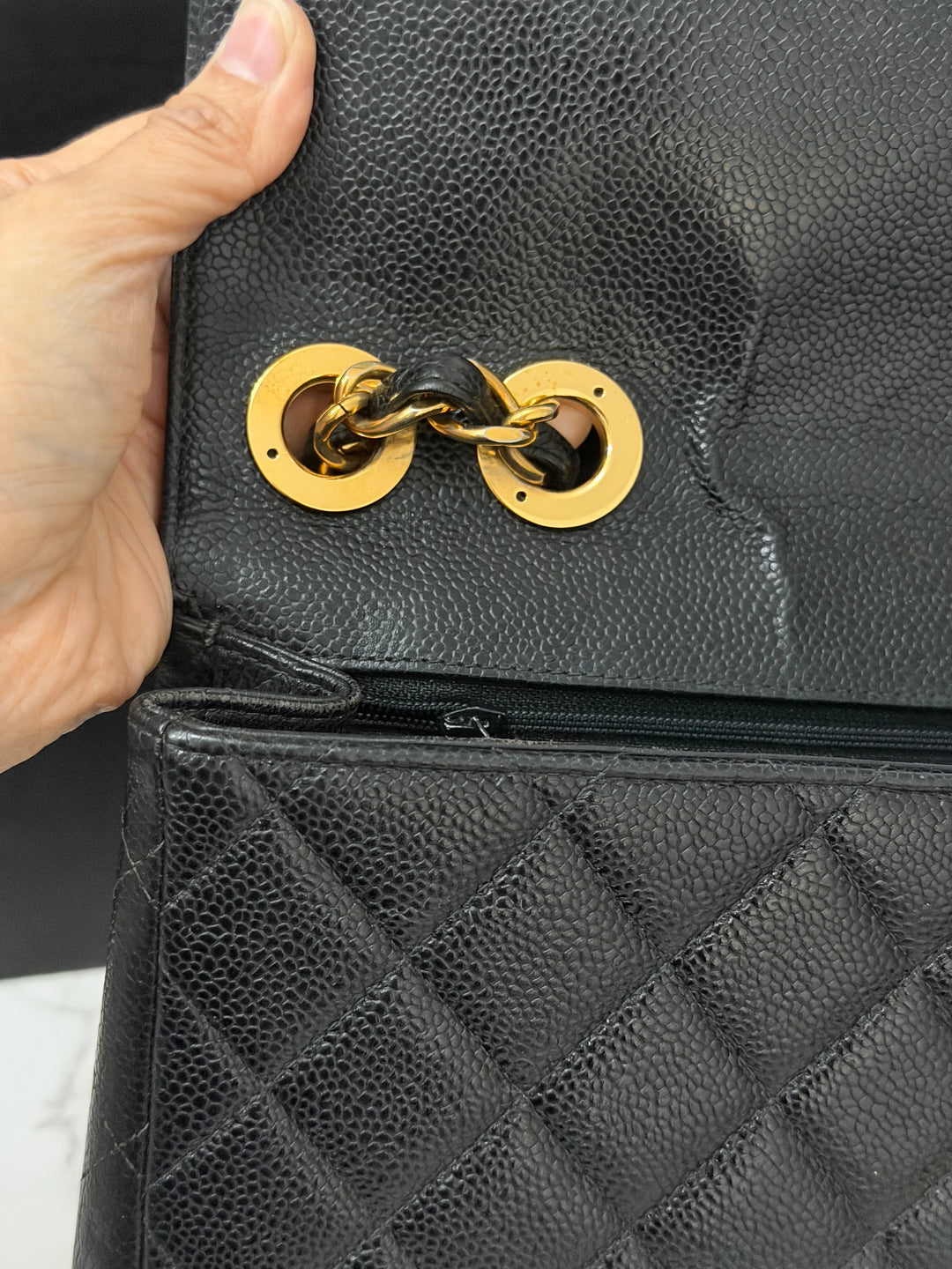 Chanel Series 7 24K GHW Black Caviar Vintage Jumbo Single Flap Bag 2008/2009