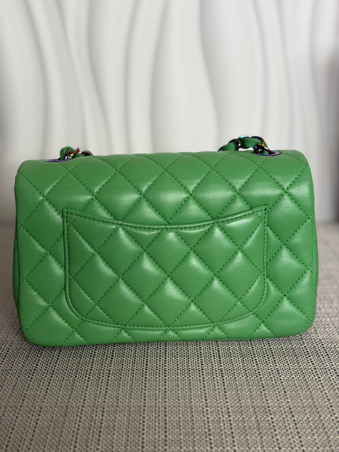 CHANEL series 31 21P Two Tone Green Blue Lambskin Rainbow Iridescent Hardware Mini Rectangular Flap Bag 2021