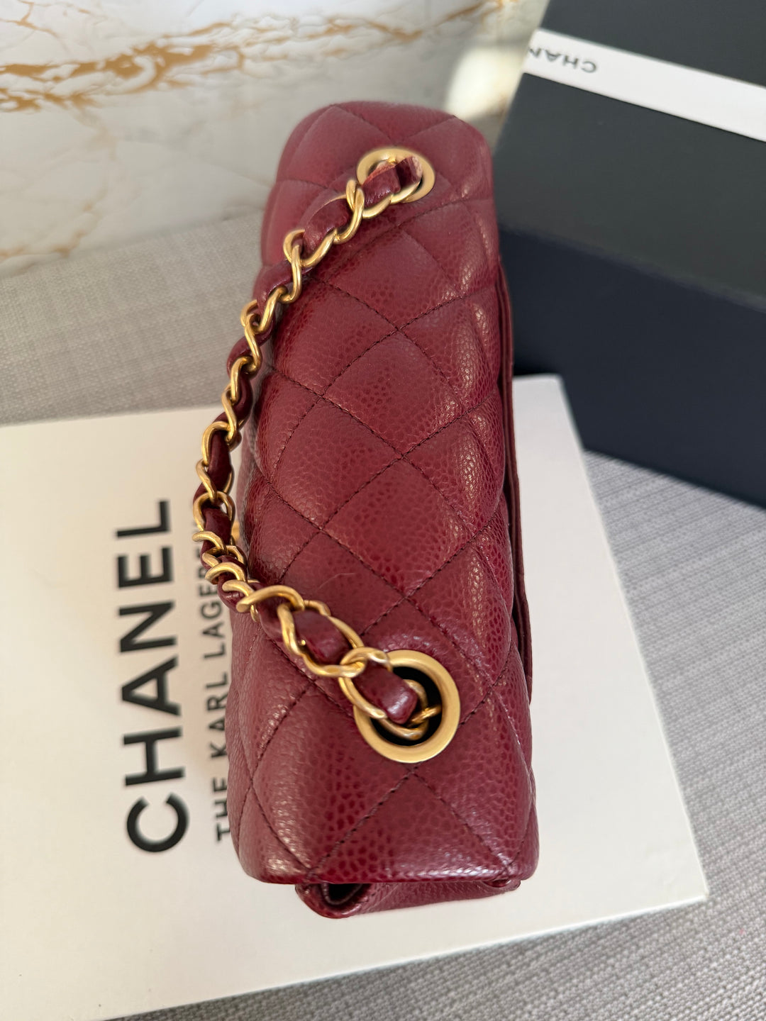 CHANEL series 21 15B collection Burgundy Caviar GHW Mini Rectangular Flap Bag 2015 RARE