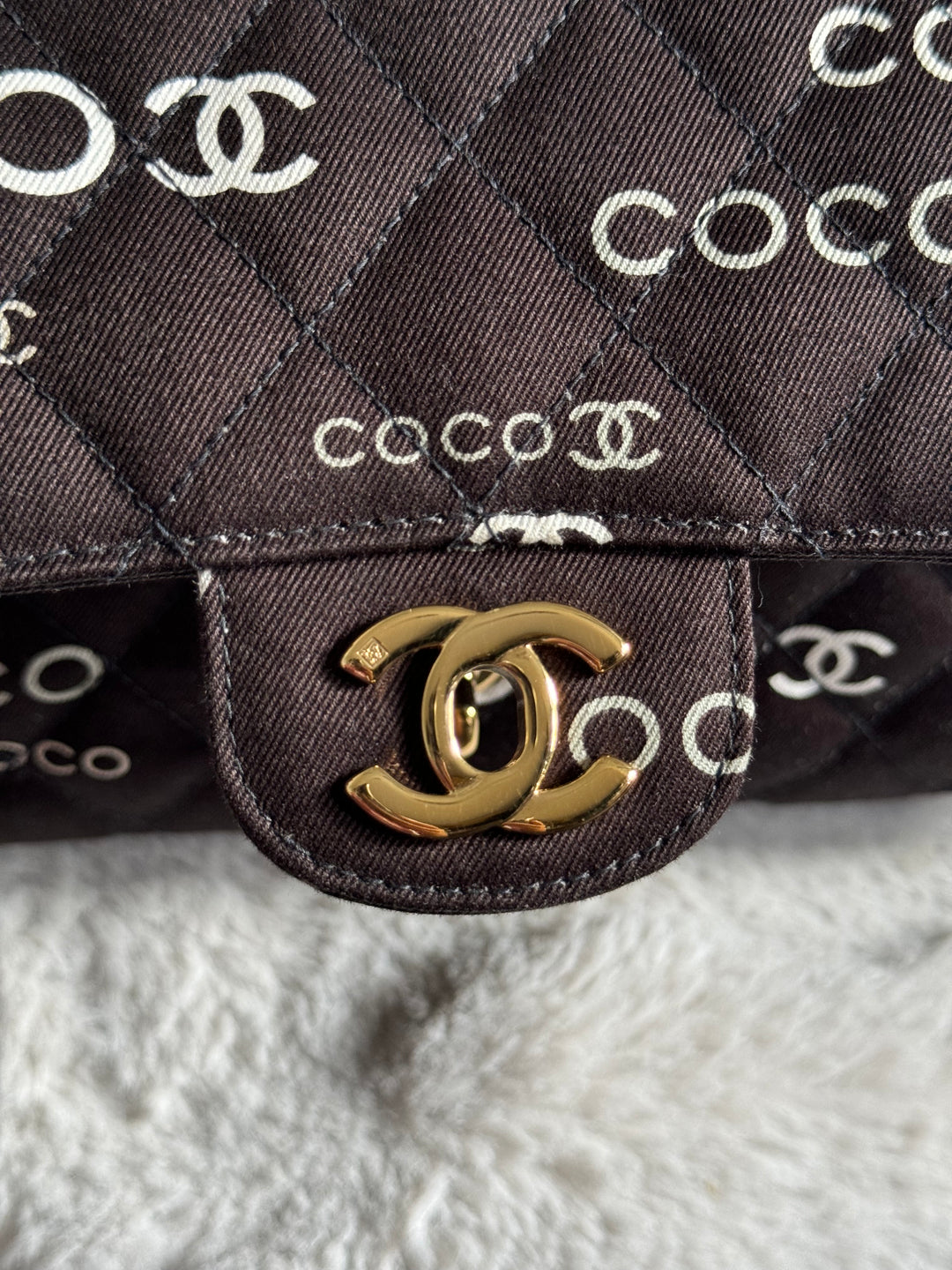 Chanel series 7 2002/2003 Black Canvas Quilted COCO Medium Classic Flap Light Gold Hardware